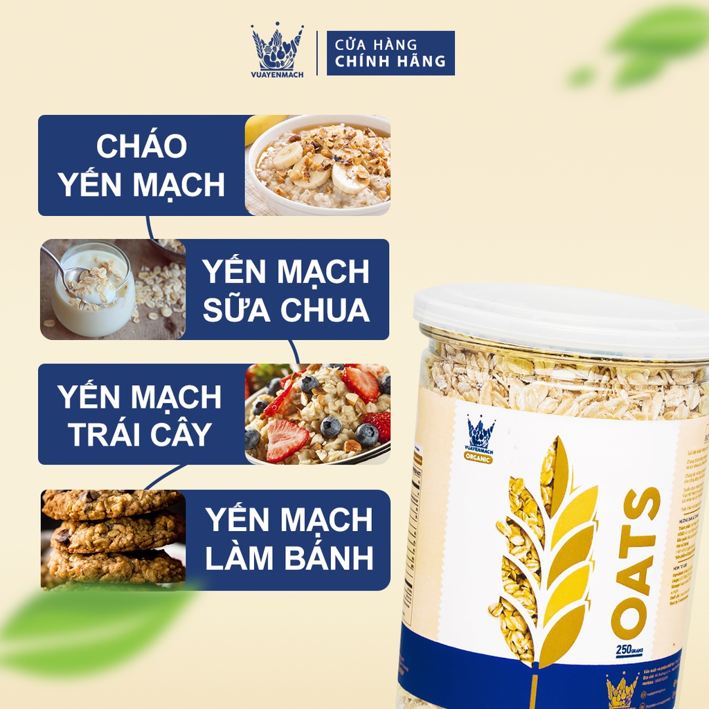 Yến mạch tươi nguyên cám cán mỏng VUA YẾN MẠCH nhập khẩu Úc ăn liền ăn kiêng healthy eat clean mẹ bầu 250gr