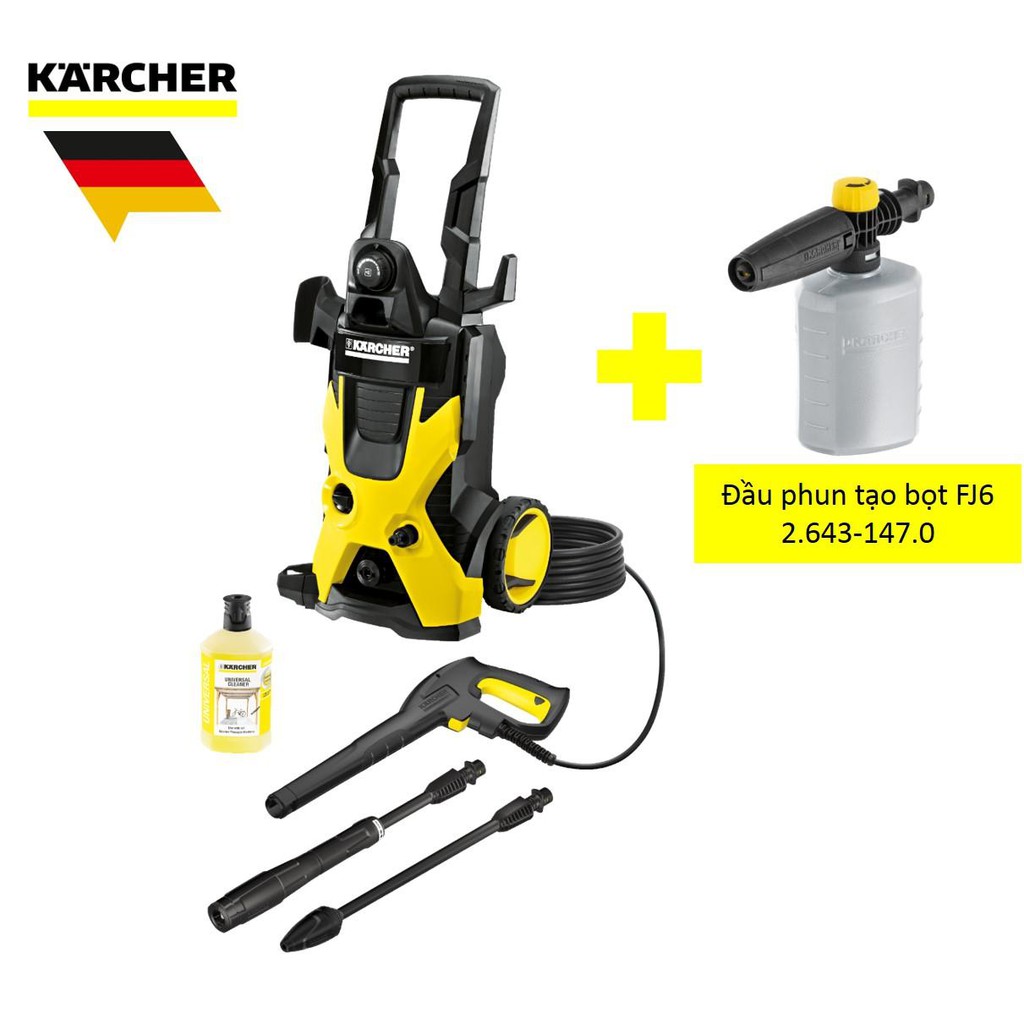 Combo máy phun rửa áp lực cao Karcher, K 5 và đầu phun tạo bọt FJ6