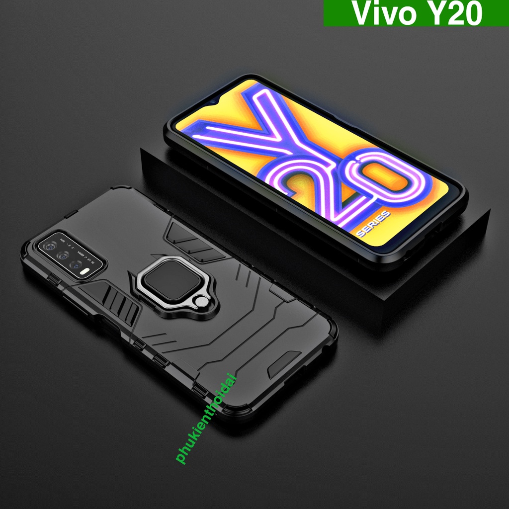 Ốp lưng Vivo Y20 Iron Man Iring chống sốc giá đỡ mặt lưng xem phim kiêm nhẫn hút trên ô tô
