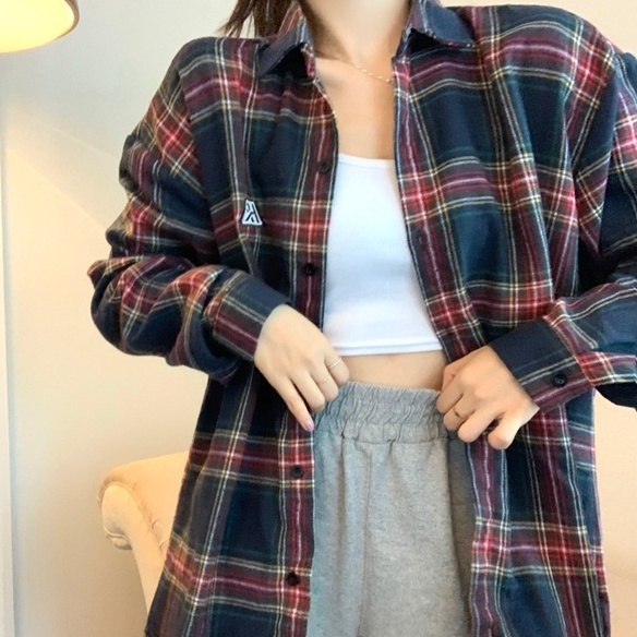 ZHELIHANGFEI Áo Sơ Mi Tay Dài Form Rộng Họa Tiết Sọc Theo Phong Cách Preppy Dễ Phối Đồ