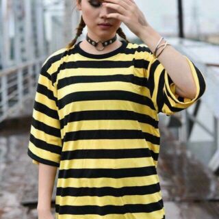 Áo thun cotton sọc tay lỡ
