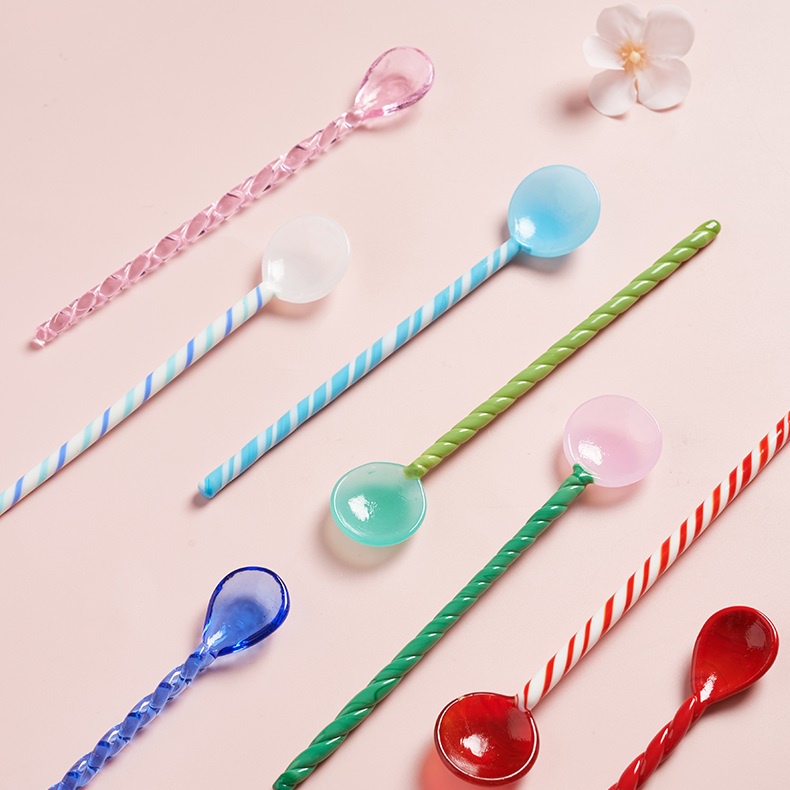 Muỗng Cà Phê Cán Dài Bằng Thủy Tinh Nhiều Màu Sắc Dễ Thương