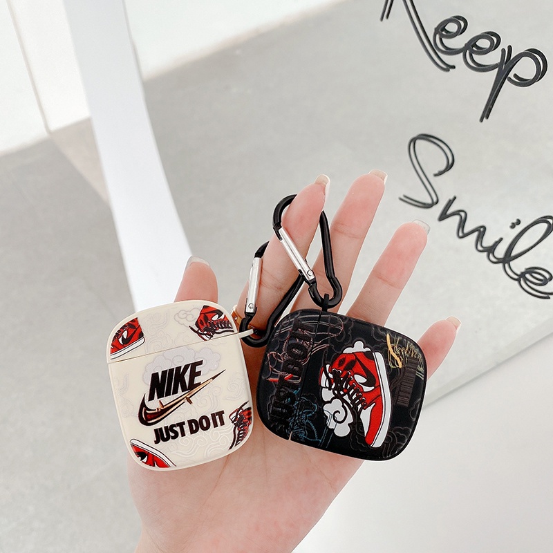 Vỏ bảo vệ hộp sạc tai nghe không dây Bluetooth Airpods 1 2 3 pro bằng silicone TPU nhám in logo Nike có móc khóa