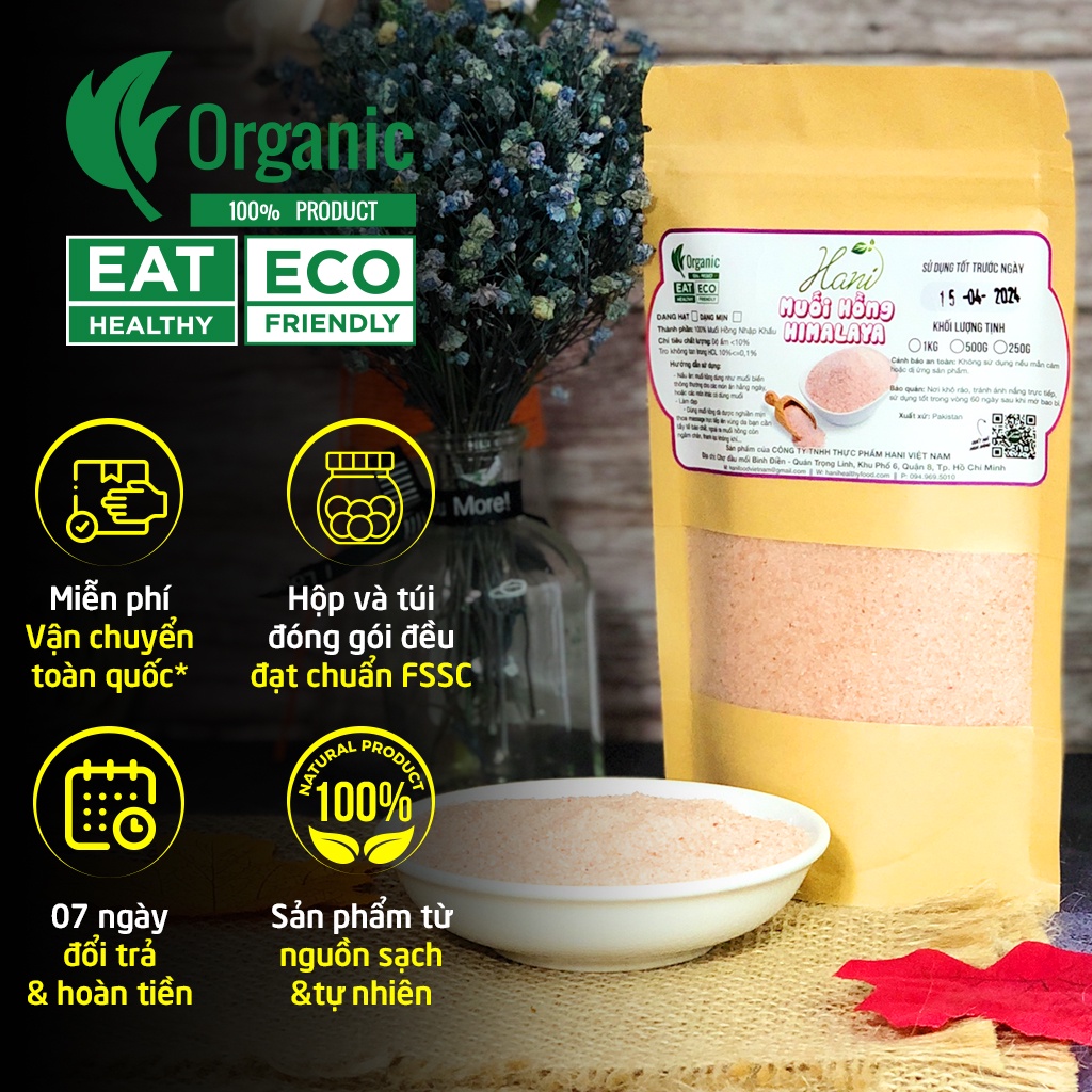 1Kg Muối Hồng Himalaya Organic Chuẩn Sạch Nấu Ăn, Nấu Sữa, Muối Hồng Cho Bé - Nhập Khẩu Pakistan 💦 Hani Food