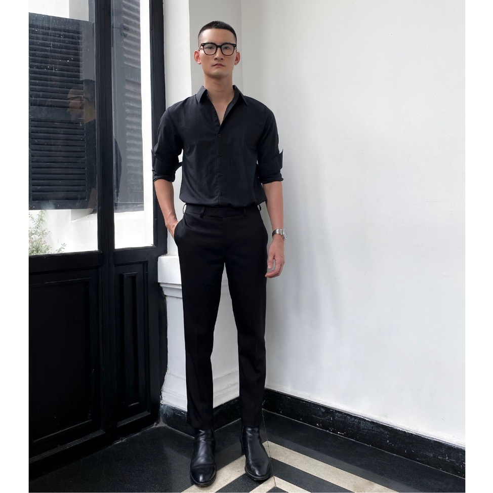 Áo sơ mi dài tay nam cổ đức chuẩn form MANDY Đen