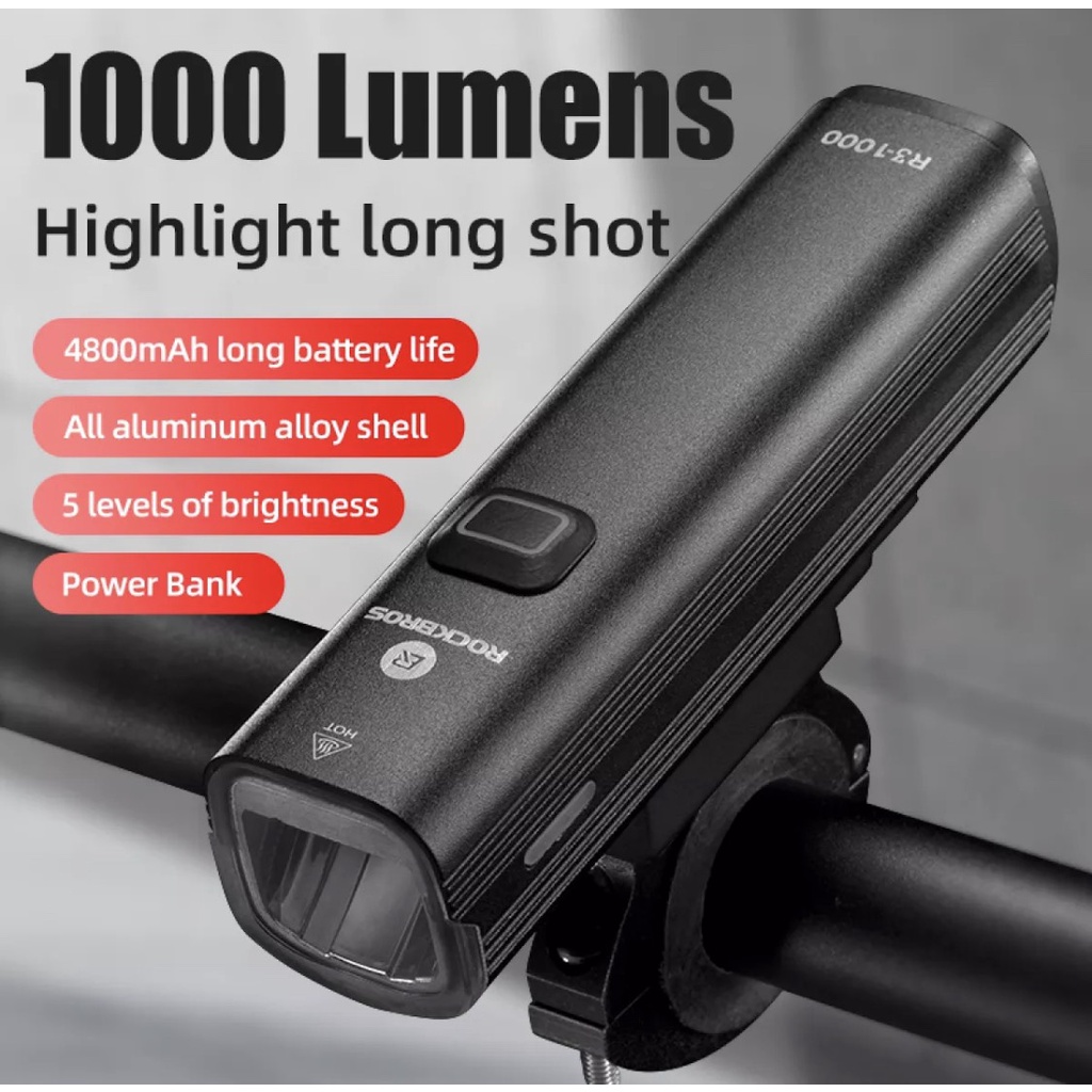 ĐÈN TRƯỚC-ĐÈN PIN XE ĐẠP SIÊU SÁNG 1000LM - 4800mAh- ROCKBROS
