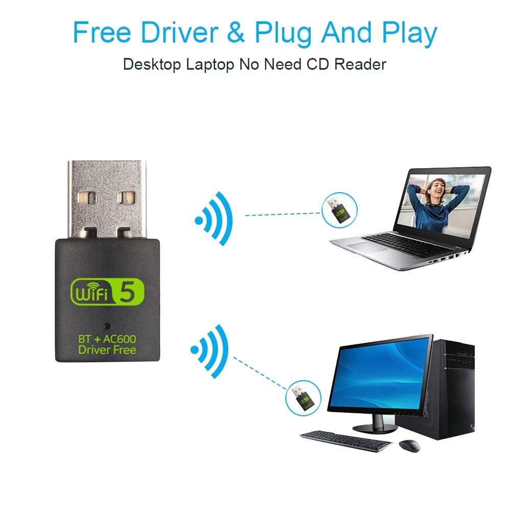 USB WiFi Bluetooth Adapter, 600Mbps Dual Band Wireless Network External Receiver,WiFi Dongle for PC/Laptop/Desktop | BigBuy360 - bigbuy360.vn