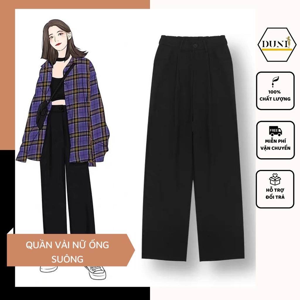 Quần tây baggy nữ ống suông rộng vải Hàn cao cấp, co giãn thời trang DUNI TRAN - QVS02