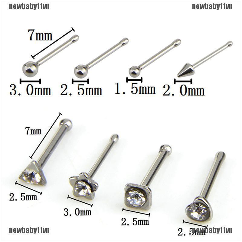 Set 14 Khuyên Mũi Thép Không Gỉ Đính Đá Cá Tính