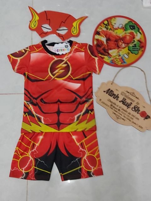 Bộ quần áo thời trang trẻ em siêu nhân Flash kèm tặng khiên và mặt nạ - Hàng SamKids