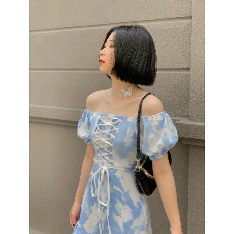 Đầm Loang Xinh JANII DRESS trẻ trung năng động điểm nhấn đan dây trước ngực chất vải lụa loang form chuẩn