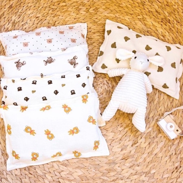 Gối Đinh Lăng Xô Muslin Hàn Quốc có thể tháo rời. Size 45x30cm dưới 4 tuổi.