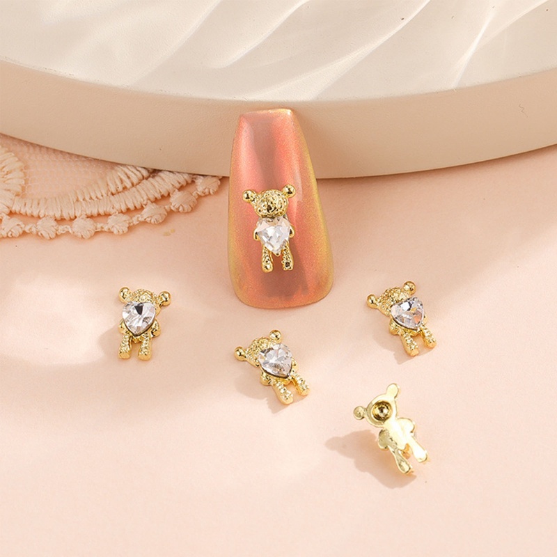 Set 5 Phụ Kiện Đá Trang Trí Móng Nghệ Thuật Hình Gấu 3D Bằng Hợp Kim Pha Lê