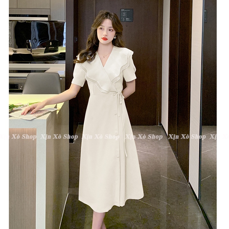 Váy Dáng Dài Liền Thân Cổ Bèo 💟 XINXO💟 Đầm Nữ Công Sở Mẫu Mới Xuân Hè 2023