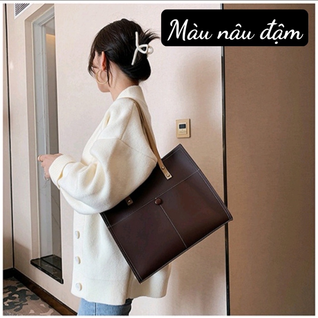Túi da tote bản to túi đeo vai nữ vừa máy tính sổ a4