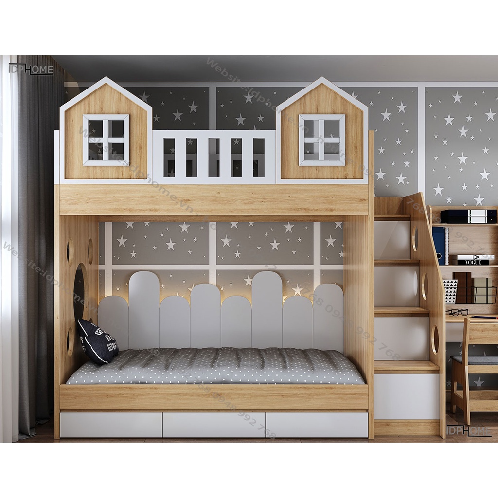 Giường tầng ngồi nhà đẹp cho bé gái GT6820