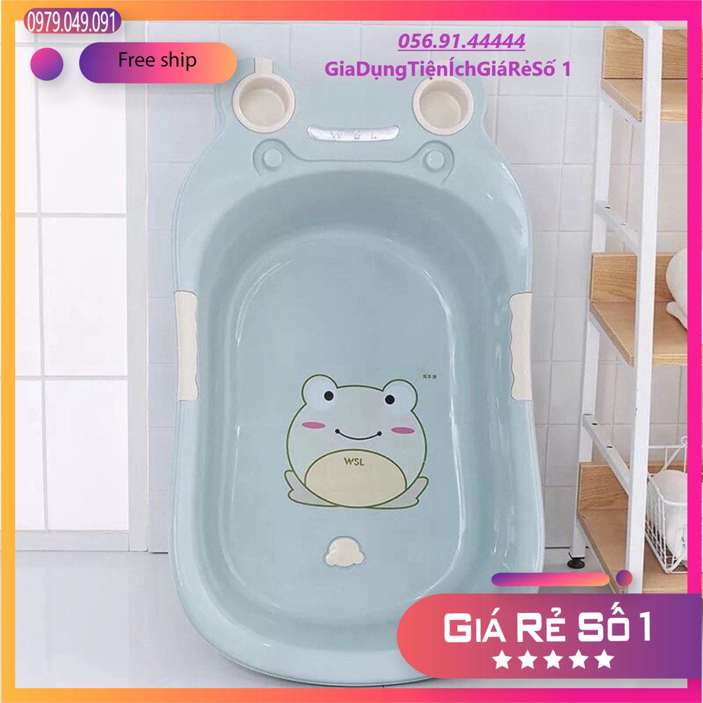 Chậu tắm em bé hình ếch cao cấp có giá đỡ và ngăn để đồ-Chậu tắm đa năng Việt Nhật.