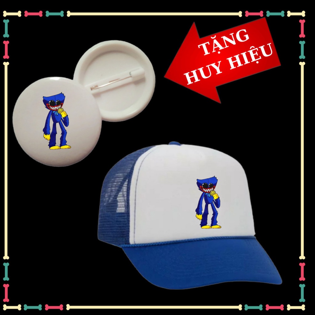 Mũ trẻ em in hình Poppy Huggy Wuggy đủ màu sắc, kèm huy hiệu huggy