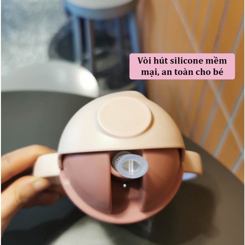 Bình tập uống nước cho bé có ống hút chống sặc an toàn, hình thú đáng yêu có dây đeo cho bé từ 1-5 tuổi
