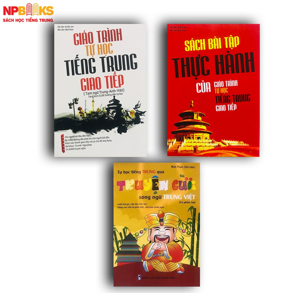 Sách - Combo Giáo trình tự học tiếng Trung giao tiếp + Truyện cười song ngữ sách song ngữ Trung Việt có audio nghe