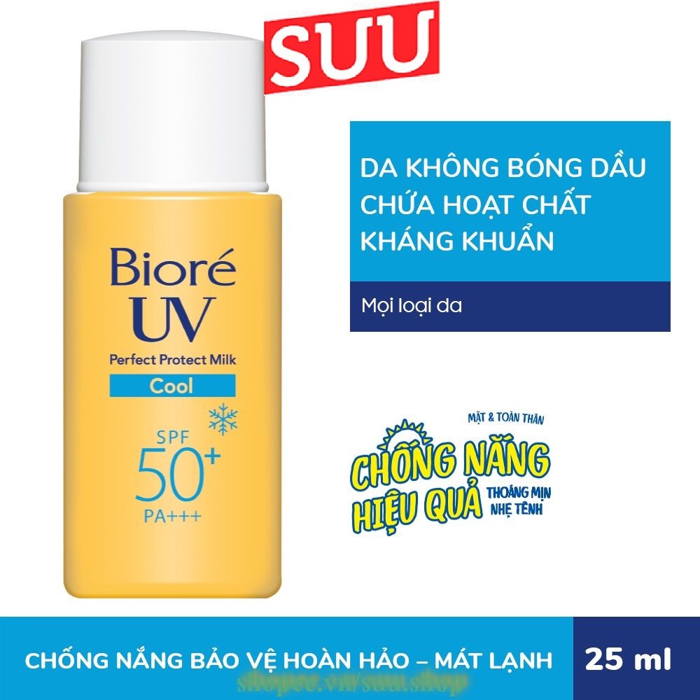 Sữa Chống Nắng 25ml Biore UV Perfect Protect Milk Cool Mát Lạnh SPF50+/PA+++, suu.shop Cam Kết 100% Chính Hãng.k