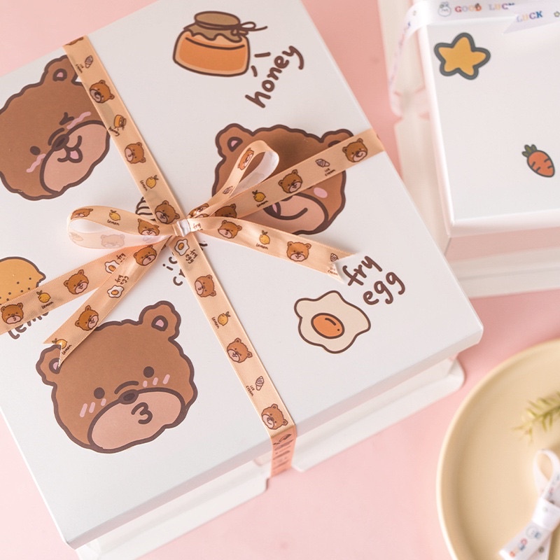 cuộn ruy băng họa tiết gấu nâu size 25m x 2cm