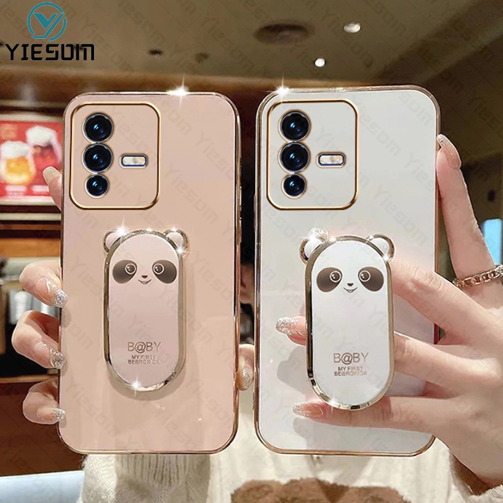 Ốp Điện Thoại Silicon Dẻo Họa Tiết Hoạt Hình Chú Gấu Kèm Giá Đỡ Cho Vivo V23 V23E V23 Pro V21 V21E V20 SE V20