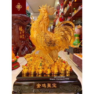 Tượng Gà Bên thỏi vàng kim nguyên bảo cỡ đại (cao 64, dài 47, rộng 30)