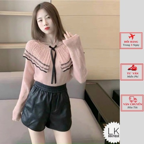 Áo len lông thỏ nữ công sở cổ nơ bèo viền ulzzang Hàn Quốc phong cách tiểu thư bánh bèo