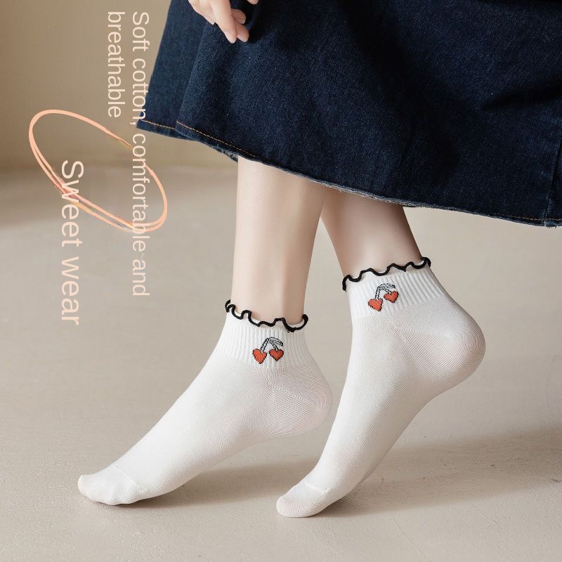 Vớ Cotton Mỏng Màu Trắng Phong Cách Nhật Bản Dễ Thương Cho Nữ