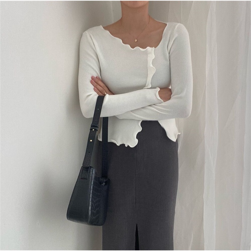 SUXI Áo Sweater Dệt Kim Tay Dài Màu Sắc Đơn Giản Cho Nữ