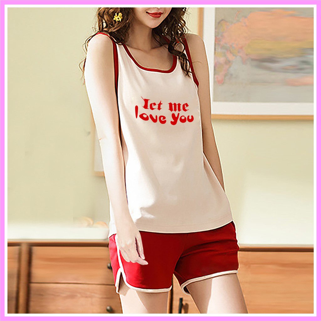 DB044 - Đồ bộ mặc nhà thun cotton có thể làm đồ đi chơi, đồ đi ngủ, Bộ đồ thun nữ ba lỗ mùa hè. Thời trang Macmot