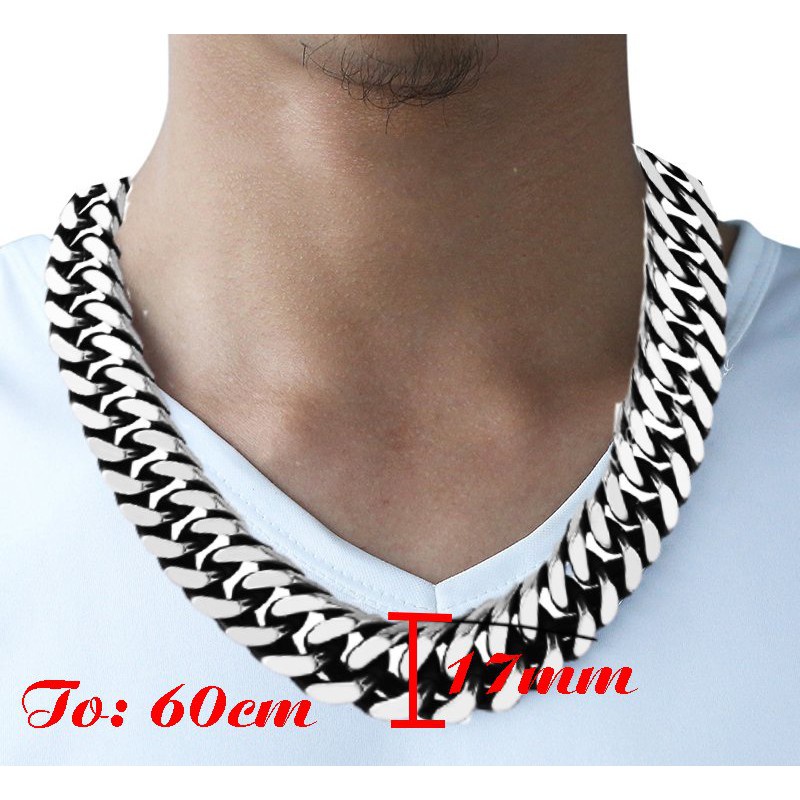 Dây chuyền nam inox cao cấp kiểu lặc đôi bản to 17mm trắng sáng cực ngầu - Bảo hành vĩnh viễn không đen, không gỉ