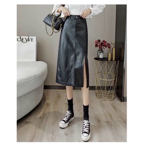 Chân váy da dài xẻ cạnh - Hàng quảng Châu L1