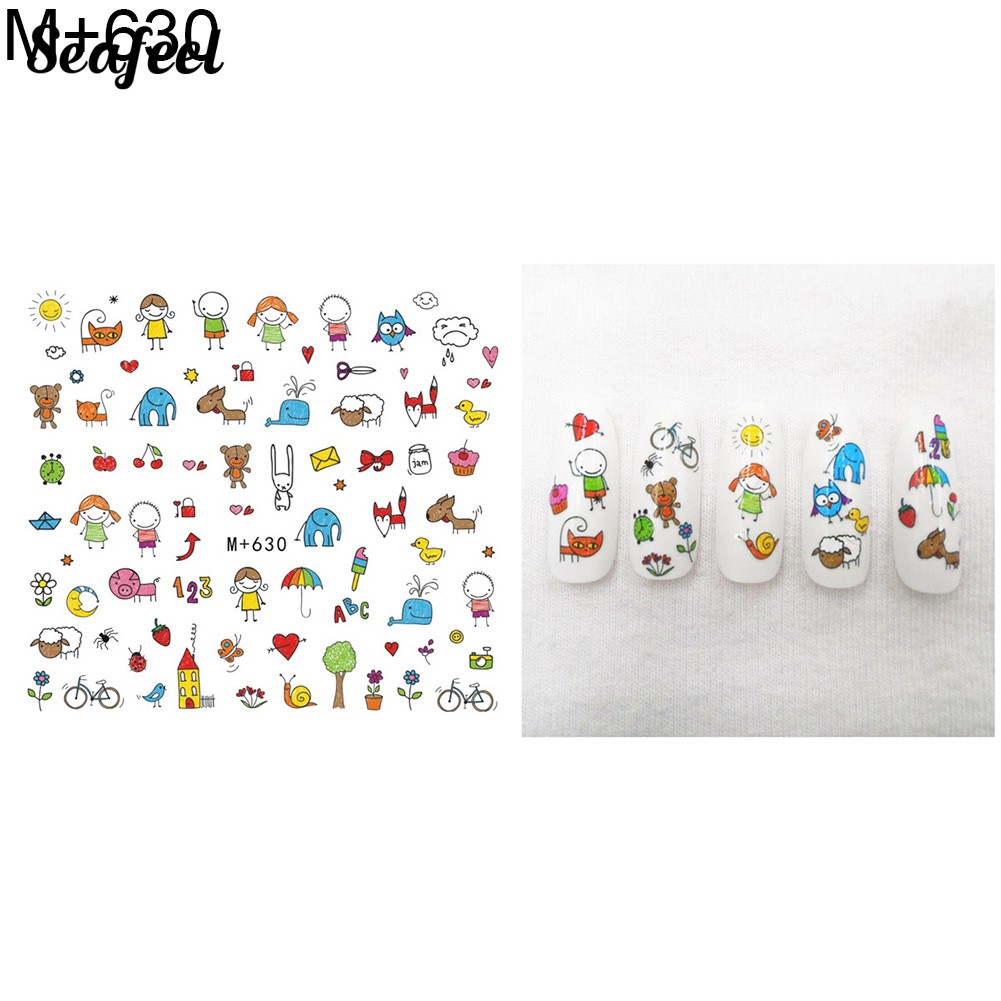 SF Animal Heart Star Bee Flower Nail Sticker Water Transfer Art Decor