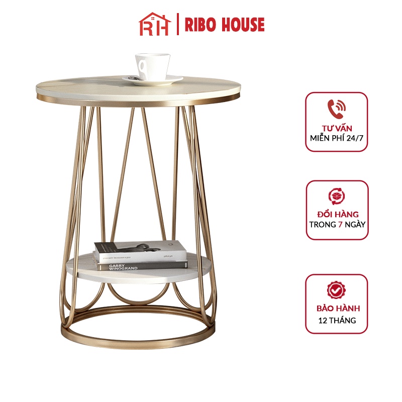 Bàn trà sofa RIBO HOUSE mặt đá khung kim loại sơn tĩnh điện mẫu 7, bàn trang trí phòng khách ban công RIBO175