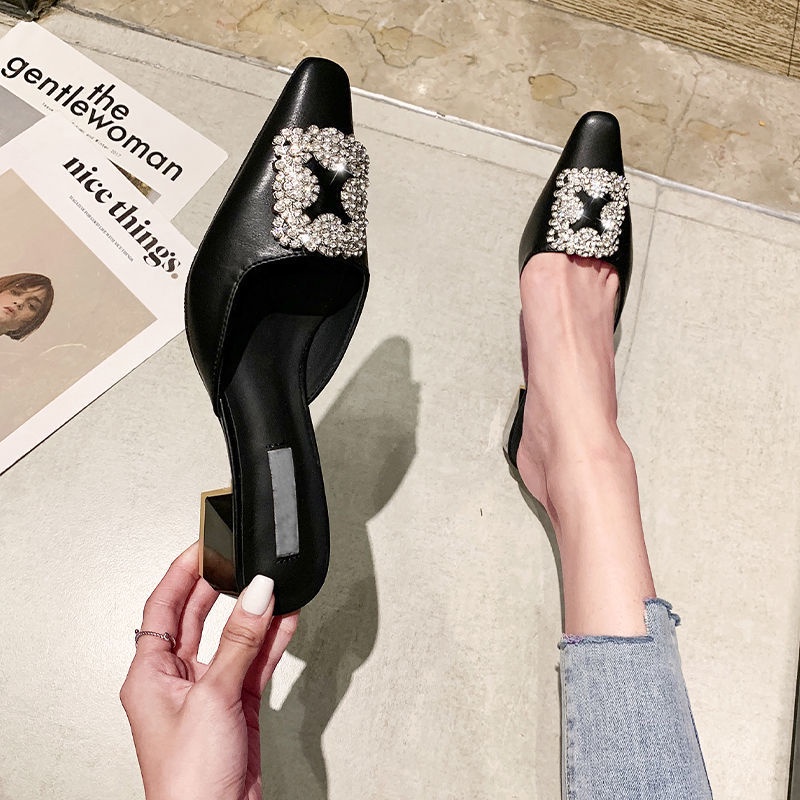 Dép Muller Gót Vừa Đính Đá Pha Lê Thời Trang Dành Cho Nữ