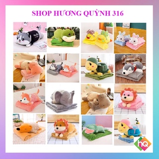 (HQ)Bộ chăn gối văn phòng gấu bông khủng long, hà mã, heo xinh 60cm Hương Quỳnh