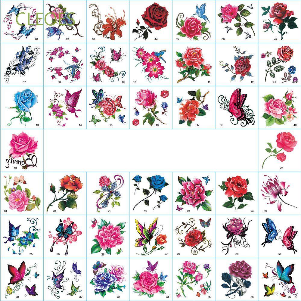 52 Hình xăm dán tạm thời chống nước hình hoa hồng/bướm dễ thương cho nữ