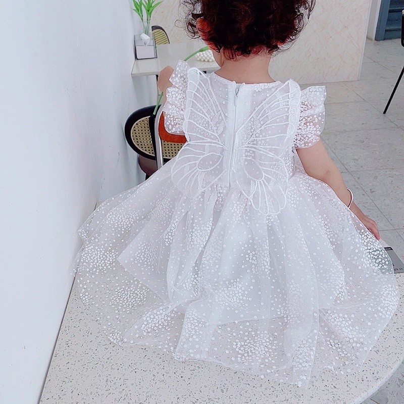 Đầm Xòe Công Chúa Màu Trắng Cánh Bướm Dễ Thương Cho Bé Gái