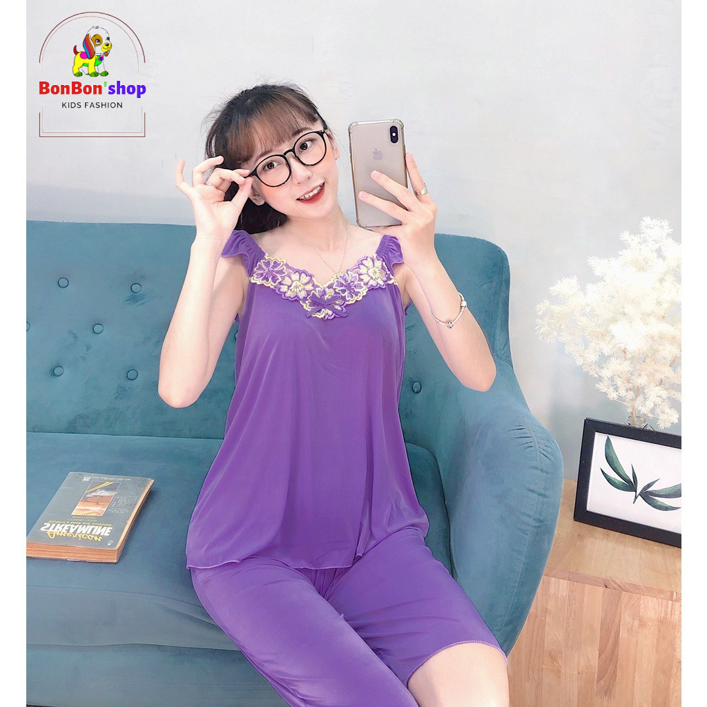 BD03_Bộ ngủ thun lạnh tay cánh tiên có phối ren siêu dễ thương