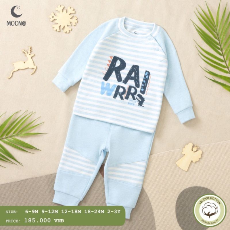 Bộ nỉ cho bé trai, gái, bộ nỉ thu đông cài vai hàng chính hãng Moon@ 2020 - vải nỉ - size từ 6 tháng - 3 tuổi