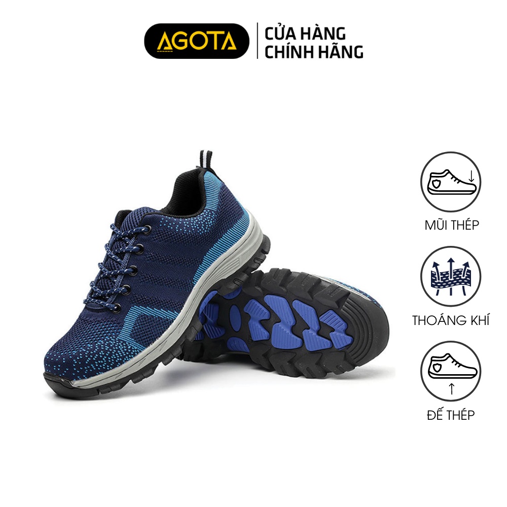 Giày bảo hộ lao động thể thao AGOTA A512 màu xanh dương có mũi thép chống va đập, đế lót thép chống đâm xuyên