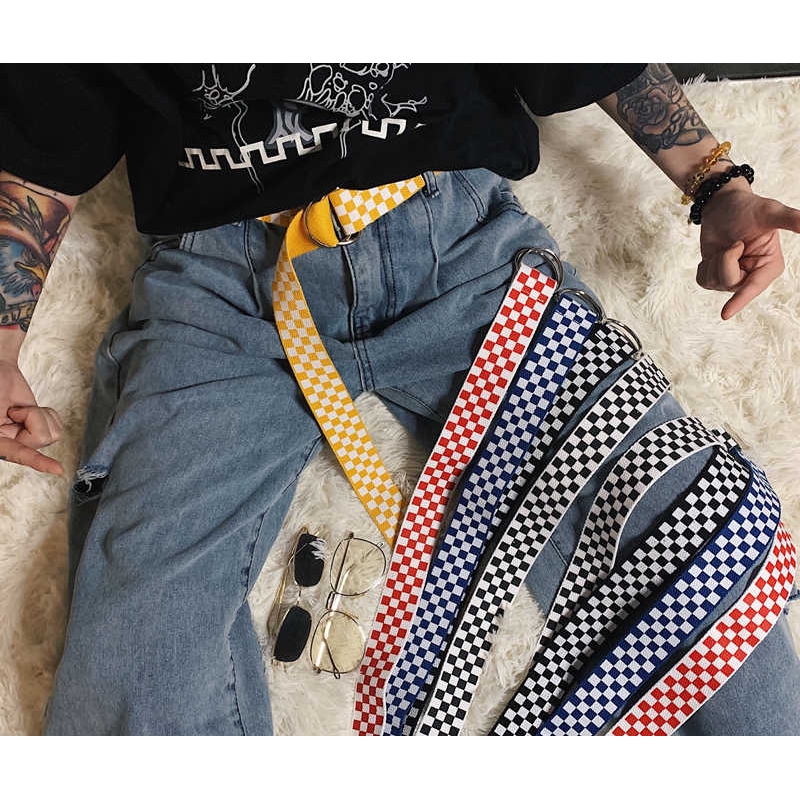 Thắt lưng vải canvas phối kẻ ô cá tính thời trang