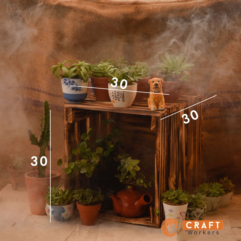 Thùng gỗ pallet vân khò lửa vuông - trang trí đựng đồ đa năng giao trong ngày