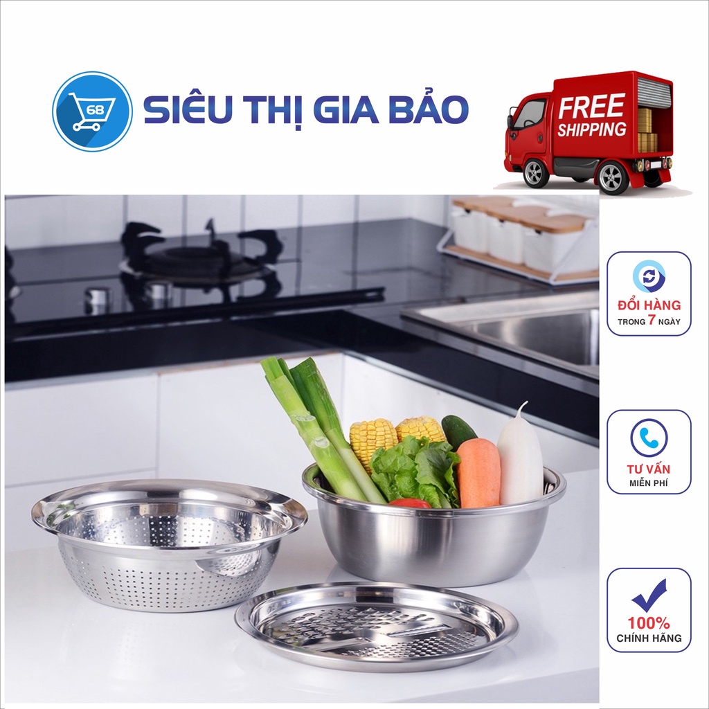 Rổ nạo rau củ kiêm rổ và chậu inox cao cấp đa năng,tiện lợi dùng nhà bếp