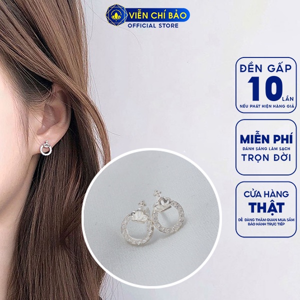 Bông tai bạc nữ vương miện đính đá lấp lánh chất liệu bạc 925 thời trang phụ kiện trang sức nữ Viễn Chí Bảo B400542