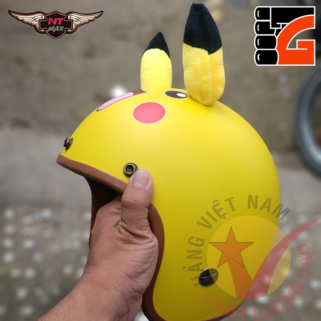 [HÌNH THẬT] Mũ bảo hiểm 3/4 NTMAX Pikachu siêu cute