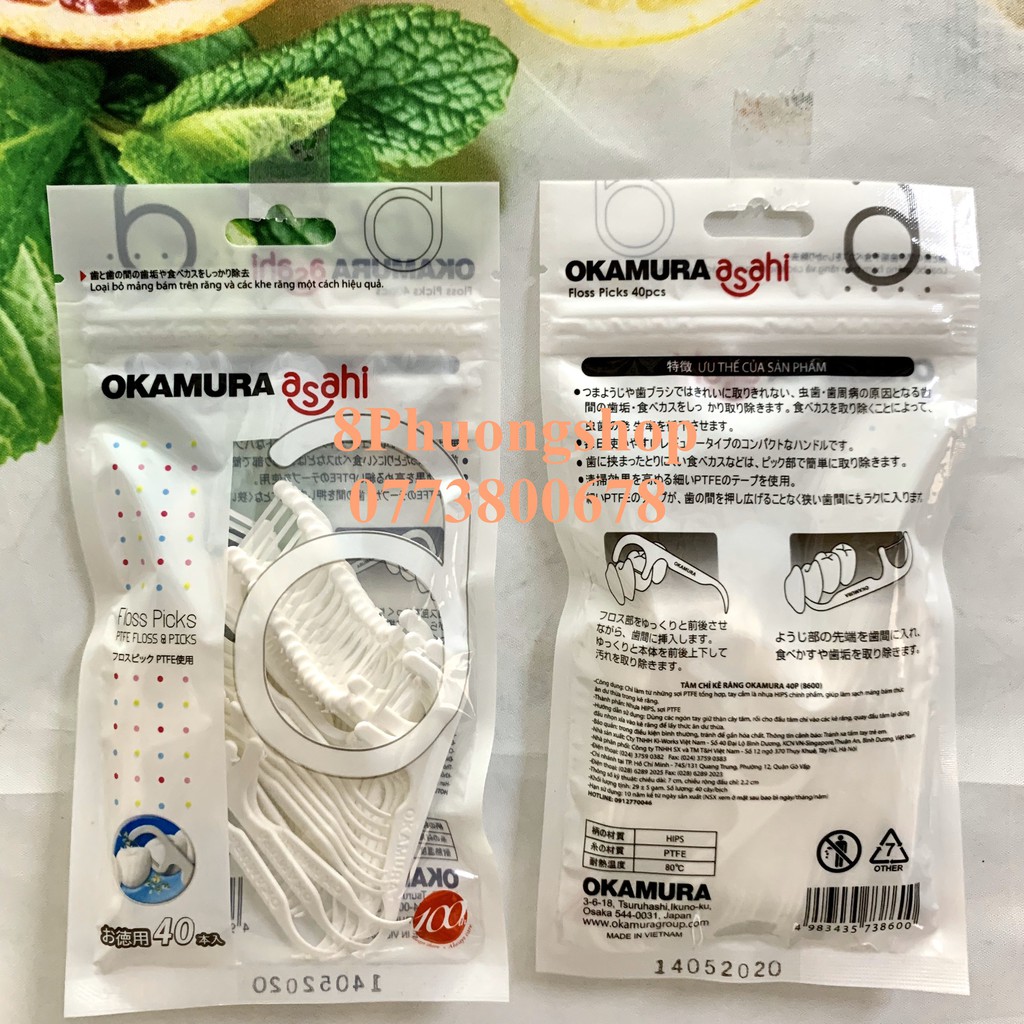 Tăm chỉ Okamura Asahi Sợi Chỉ Dẹp 40 cây/ bịch - Tăm chỉ nha khoa Asahi 40P chăm sóc răng miệng