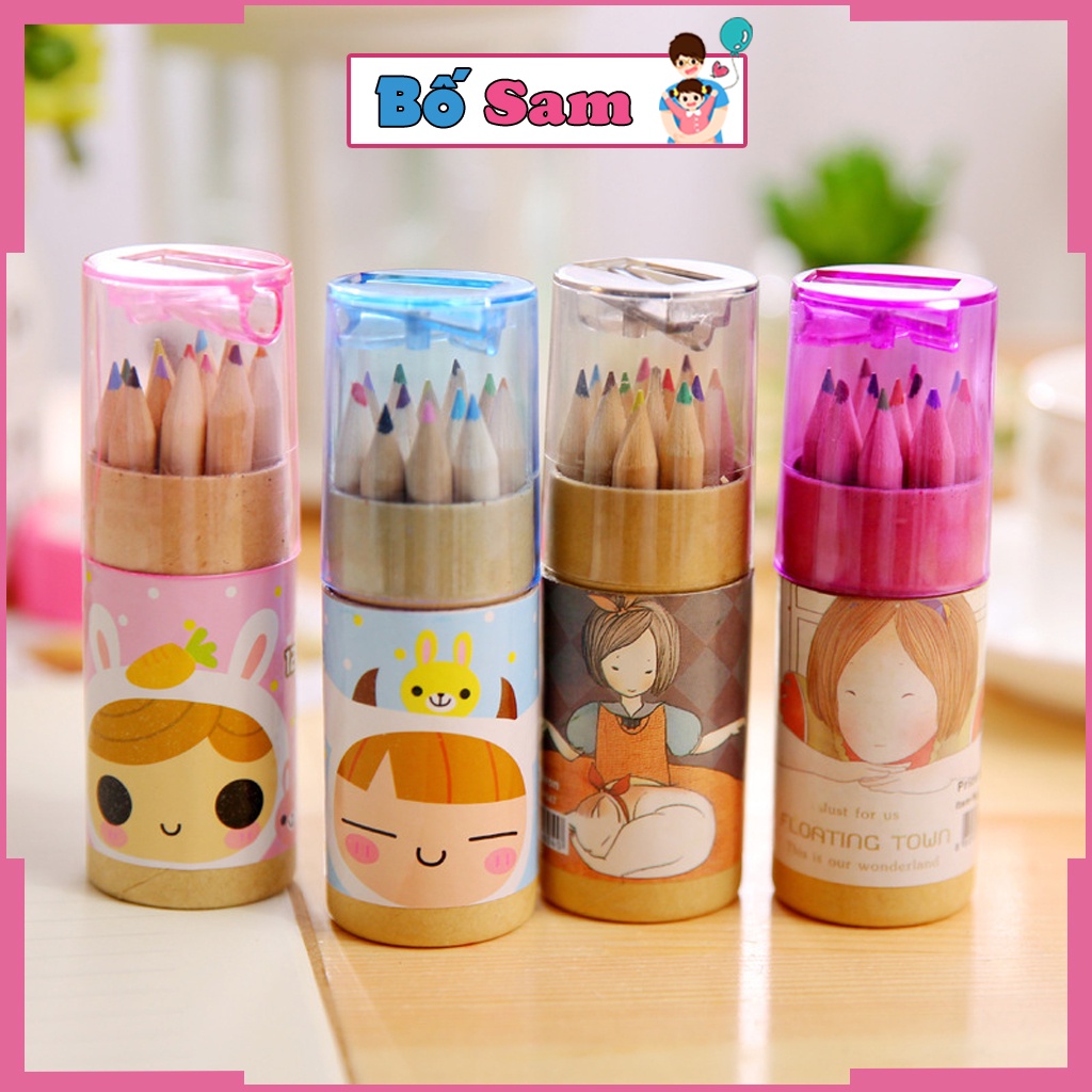 Hộp bút chì 12 màu kèm gọt bút đồ dùng học tập dễ thương thân thiện môi trường Shop Bố Sam